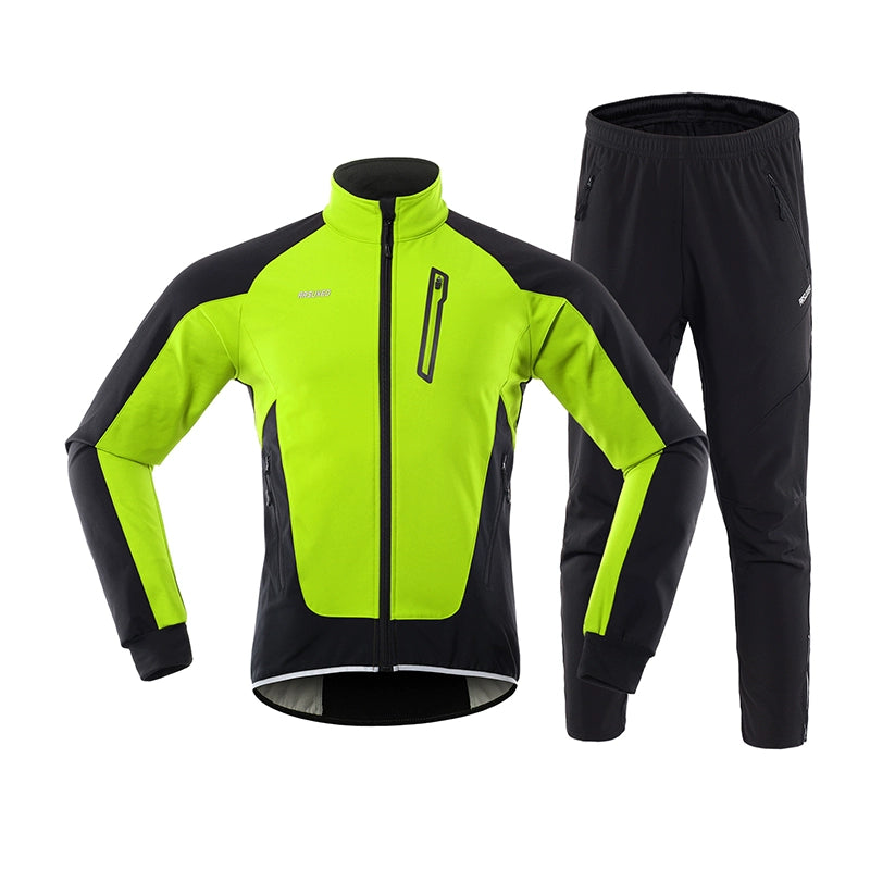 MTB Softshell Fahrradjacke & Radhose Set – Winddicht, Warm, Atmungsaktiv, mit Reflektoren