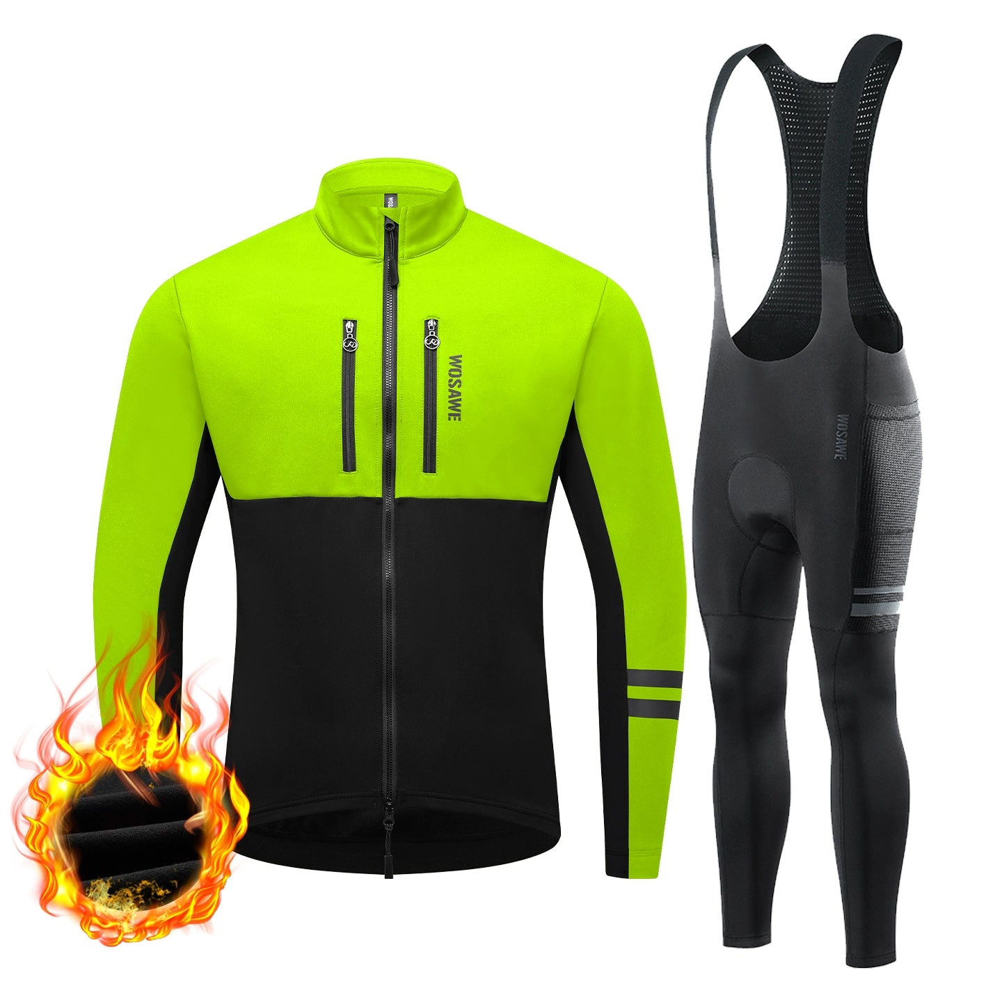 MTB Thermo Softshell Radjacke & Trägerhose mit Sitzpolster Herren Set – Winddicht, Warm, Atmungsaktiv