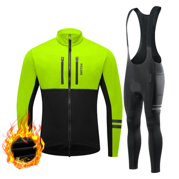 MTB Thermo Softshell Radjacke & Trägerhose mit Sitzpolster Herren Set – Winddicht, Warm, Atmungsaktiv